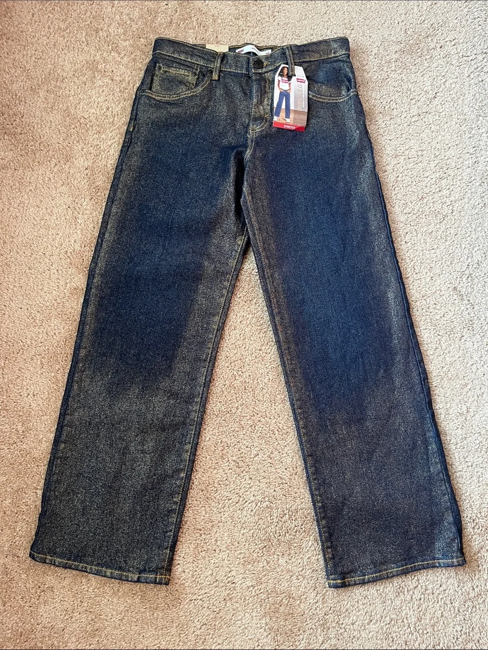 NWT Levi’s Girls Wide Leg Gold Foil Jeans - Picture 2 of 11